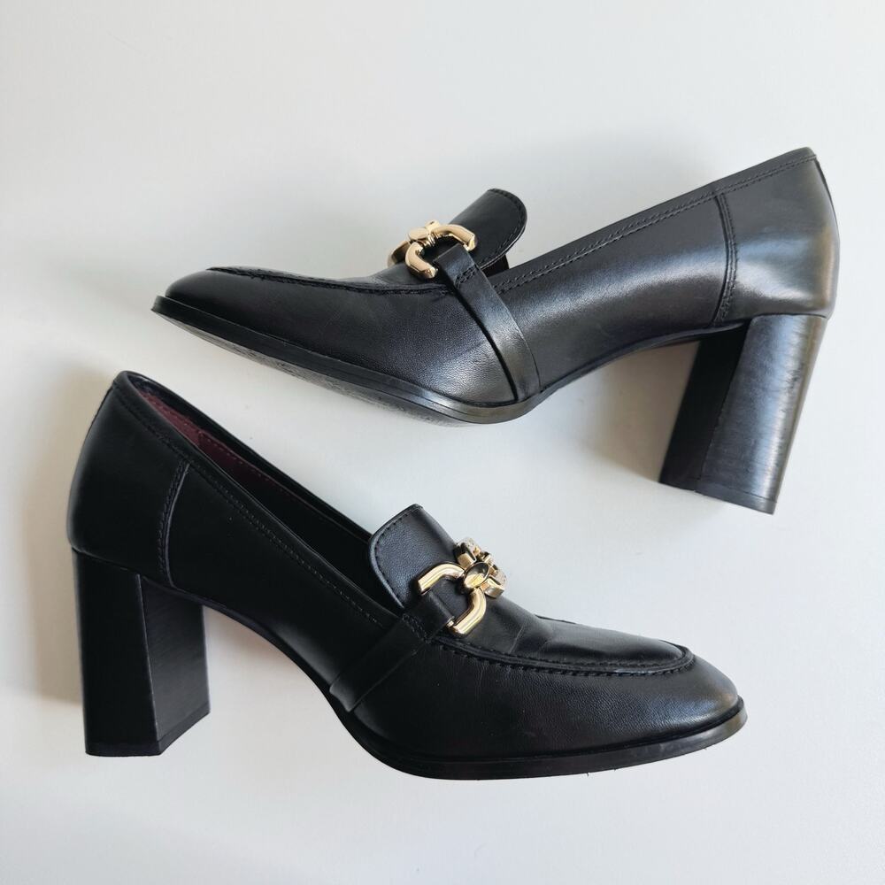Radley London Black Leather Cavendish Mews Chunky Chain Heeled Loafer Size 38/8 - Picture 4 of 7
